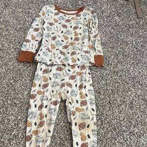Caden Lane Cream Kids Pajama Set with Football & Helmet Print